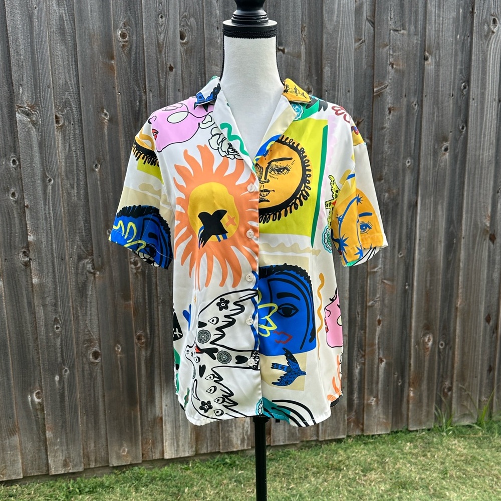 Joie Multicolor Abstract Print Satin Blouse EUC